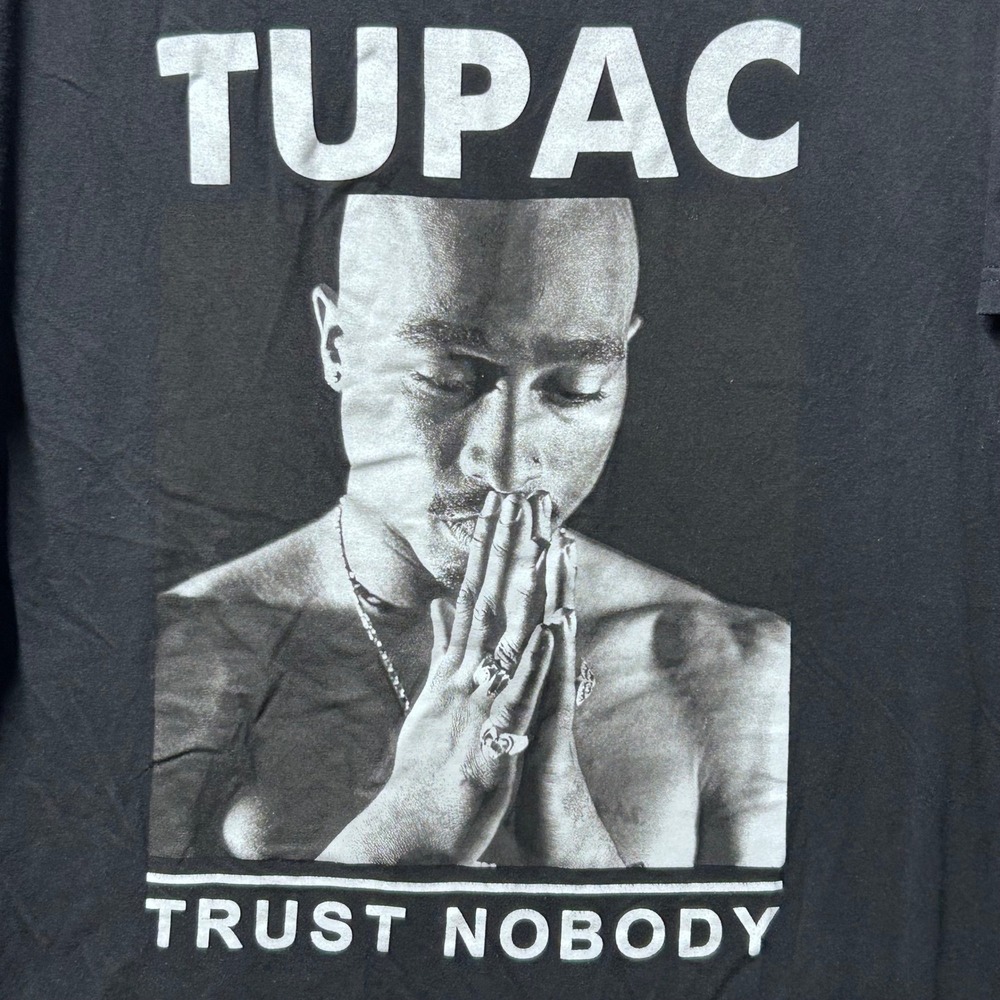 Tupac 2PAC Trust Nobody Graphic T Shirt Men's Black Short Sleeve Rap Tee Large